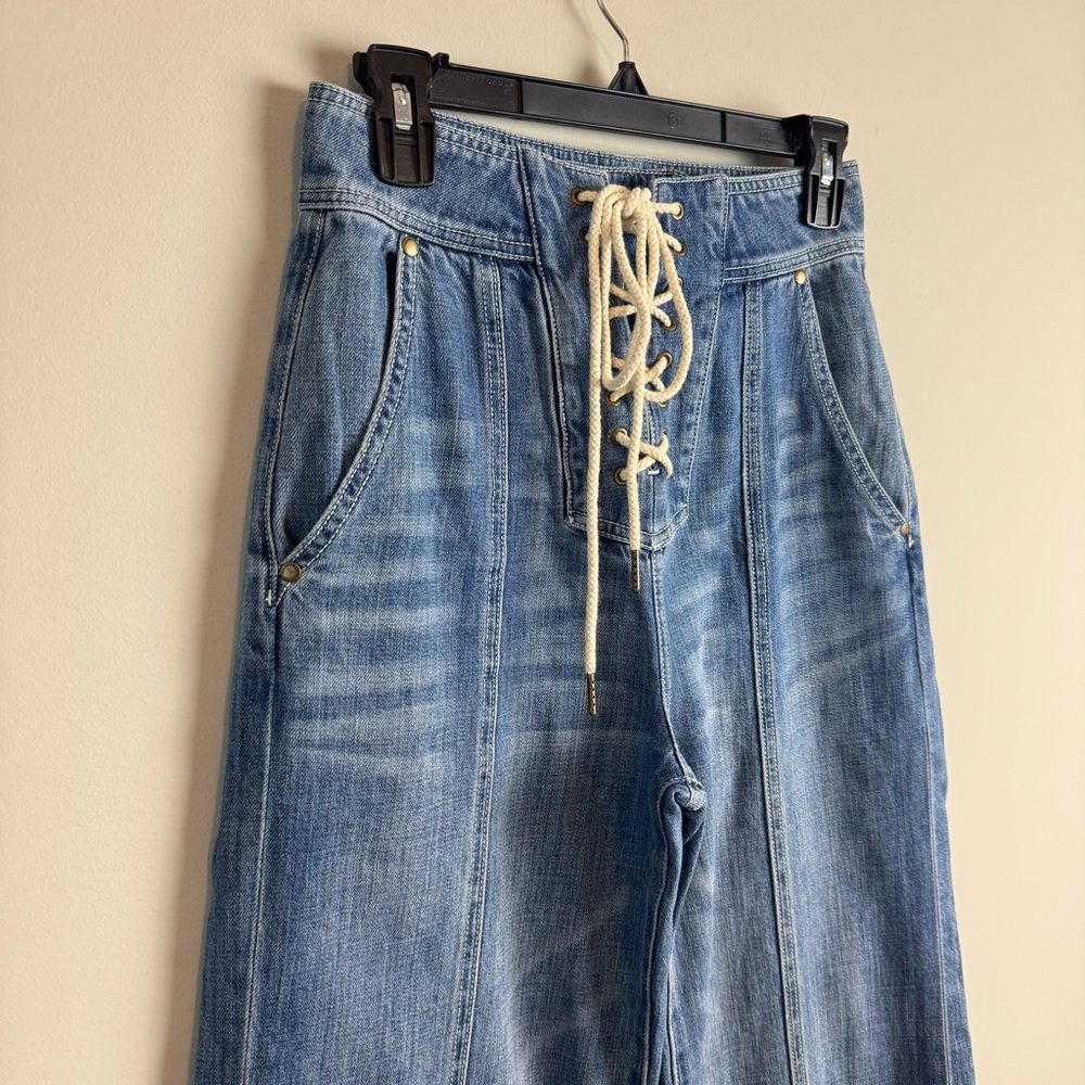 Zimmermann Juliette Wide Leg Lace Up High Waisted Jeans - Picture 5 of 10